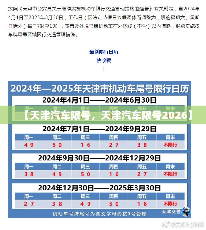 【天津汽车限号，天津汽车限号2026】